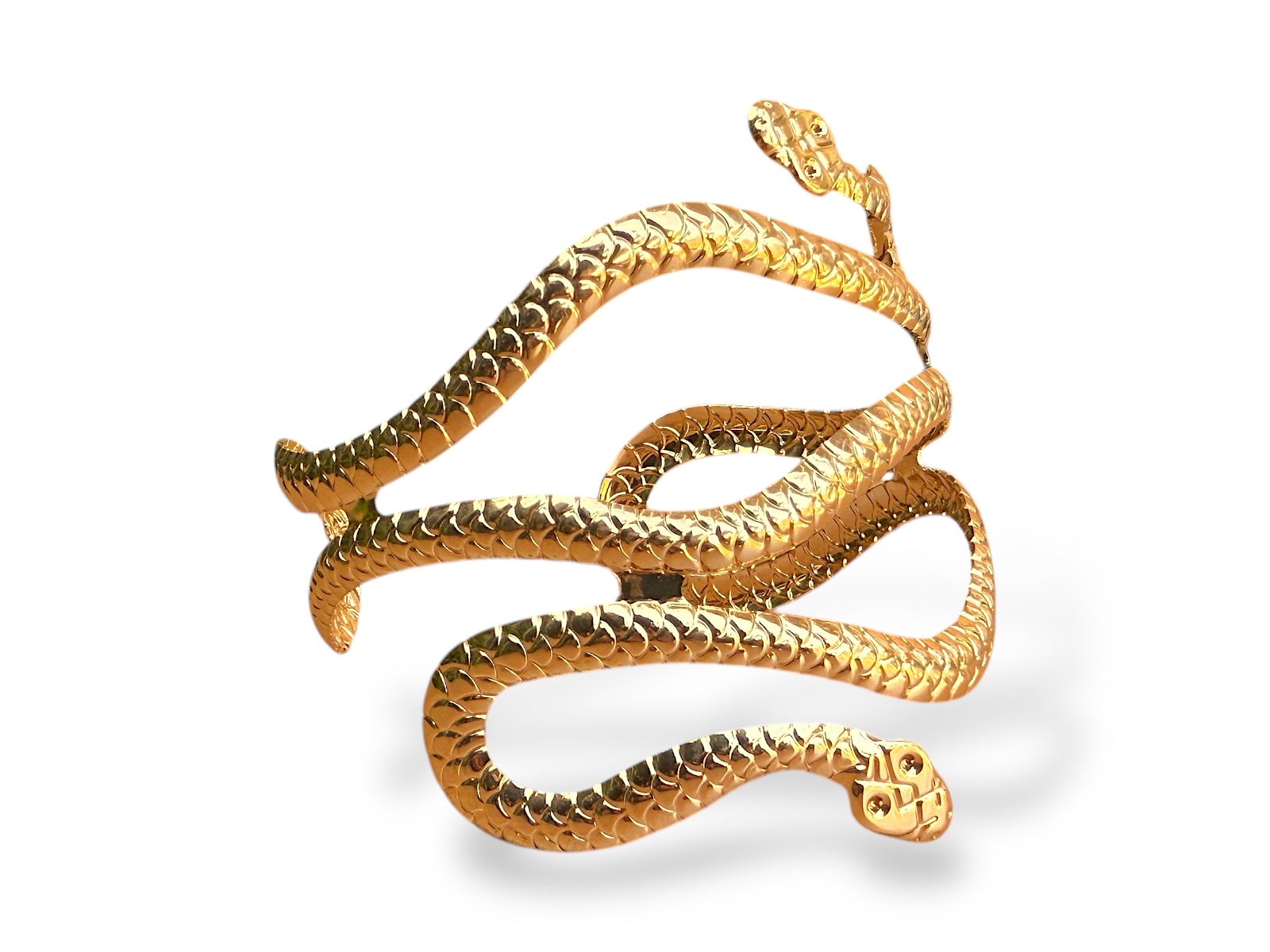 A Golden Metal Wide Armlet With A Coiled 'Scales'Patterned Band Of A Snake With Two Patterned Snake Head Finials. - Image 2