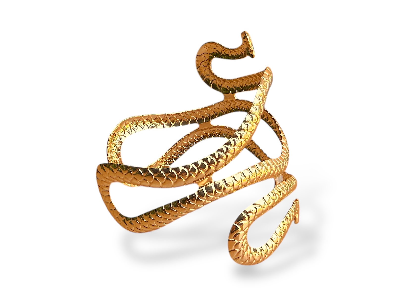 A Golden Metal Wide Armlet With A Coiled 'Scales'Patterned Band Of A Snake With Two Patterned Snake Head Finials. - Image 3
