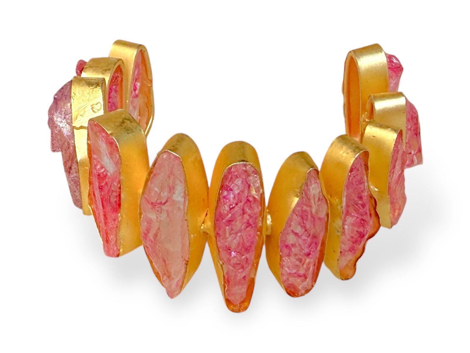 A Gold Plated Open Cuff Decorated With Eleven Pink Electroplated Crystals, Each Set In A Gold Plated Frame. - Image 2