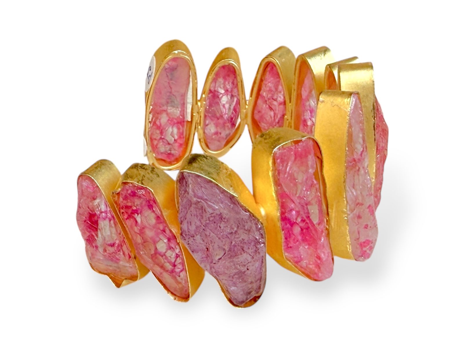 A Gold Plated Open Cuff Decorated With Eleven Pink Electroplated Crystals, Each Set In A Gold Plated Frame. - Image 3