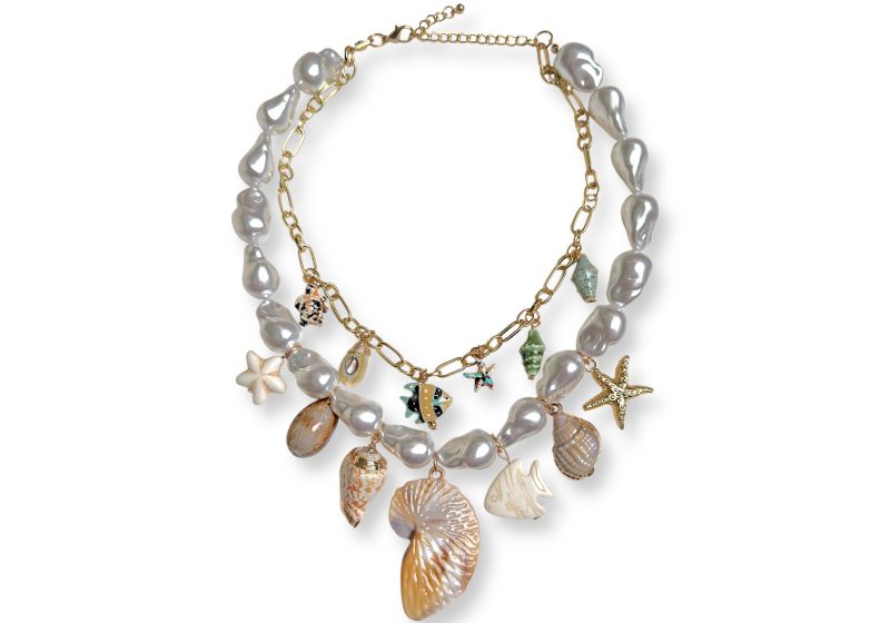 A Two Strand Necklace, One Of Silvered Resin 'Faux Pearls', And A Golden Metal, (Nickel Free), Chain, Both With Pendants Of Shells, Fish, And Starfish.