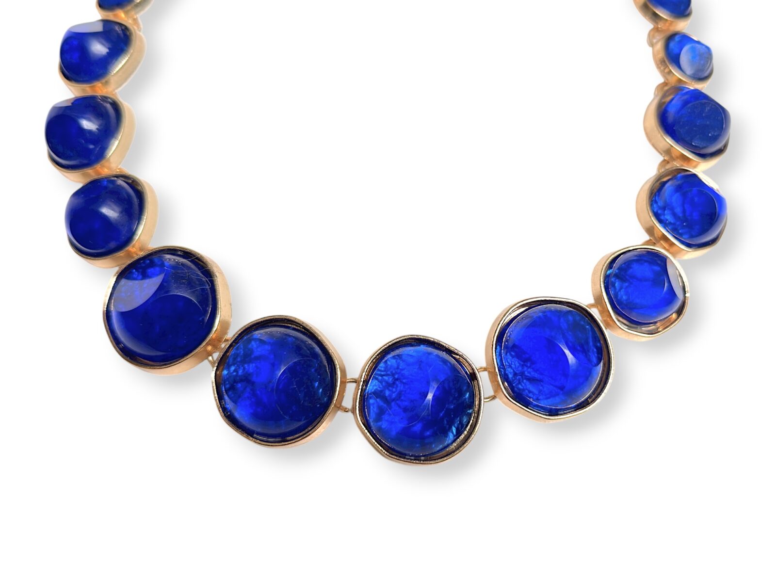 A Golden Metal Chain Necklace With Golden Metal Circular Panels, Each Inlaid With A Blue Glass Domed Circular Cabochon. - Image 2