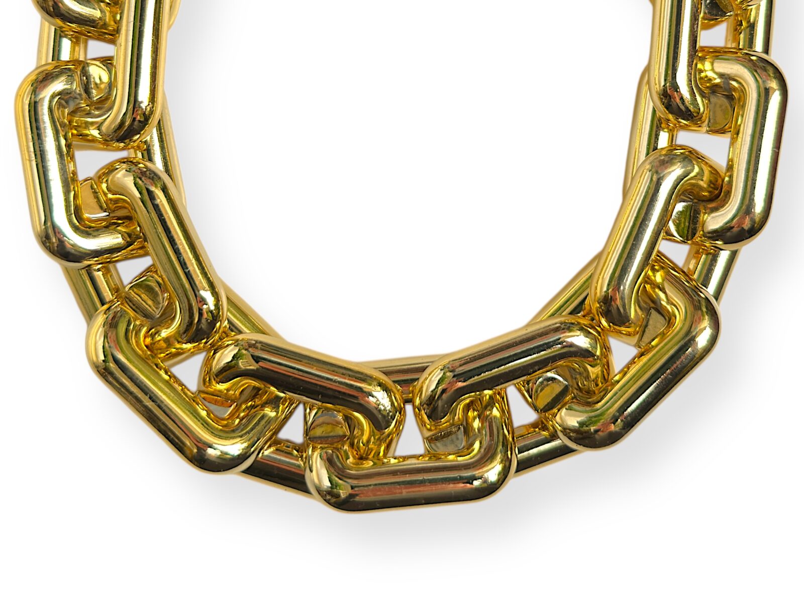 A Necklace Of Fifteen Golden Metal Large Linked Rectangular Hollow Tubular Bands And A Golden Metal Chain. - Image 2