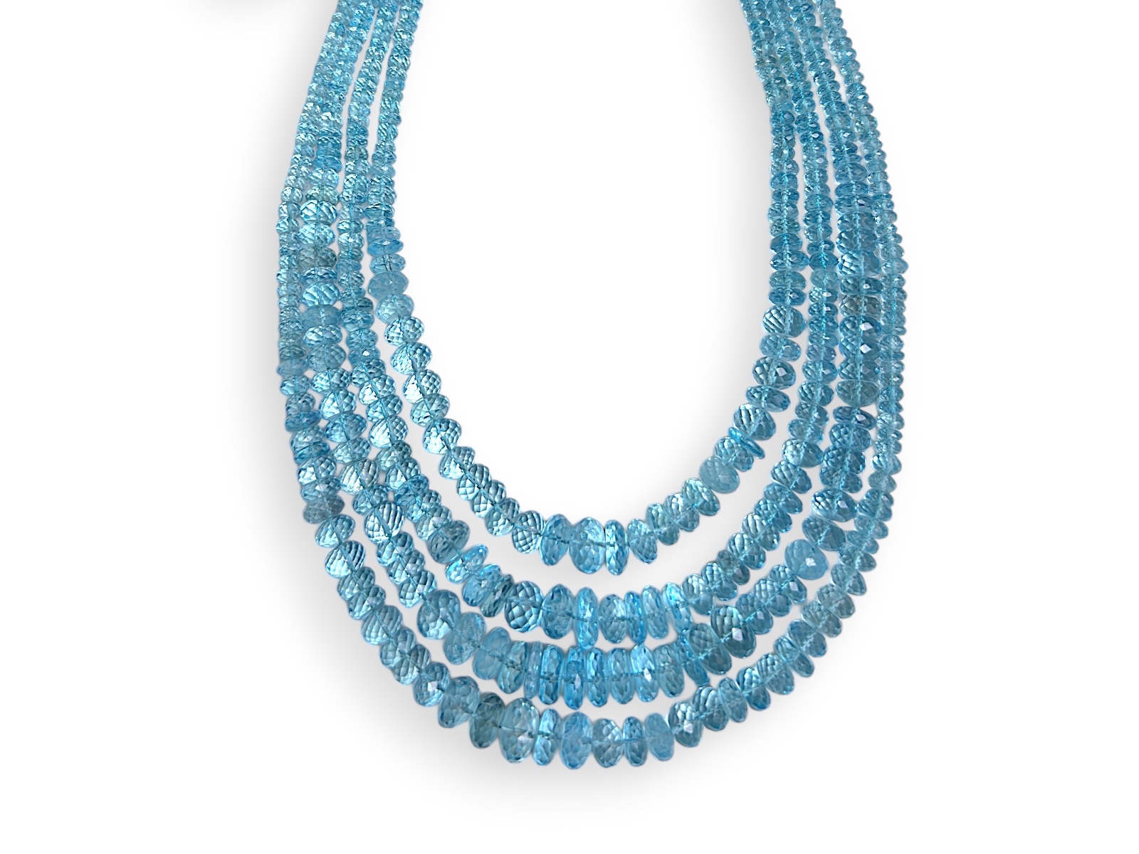 A Long Necklace With Four Graduated Strands Of Blue Topaz Small Facetted Button Beads. - Image 2