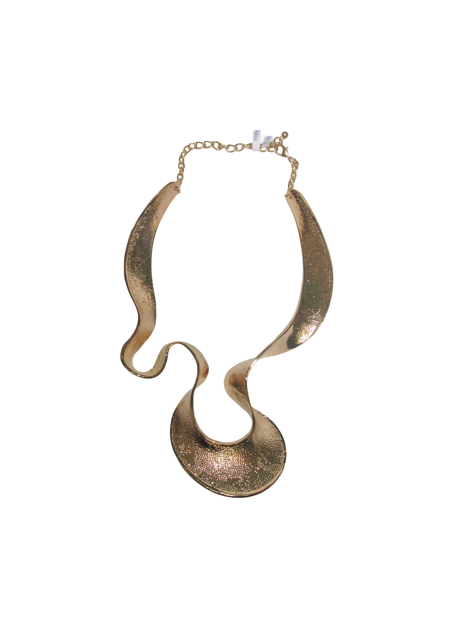 A Golden Metal Large Coiled And Curved Wide Tapered Band, On A Golden Metal Chain Necklace. - Image 2