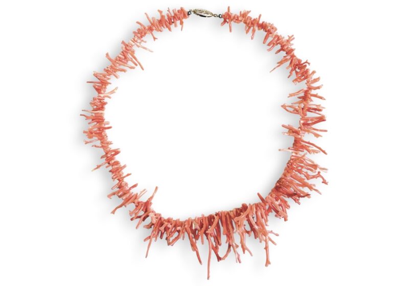 A Necklace Of Italian Orange Frangia Coral Graduated Length Branches.