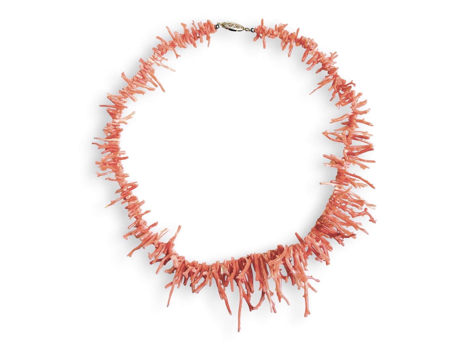 A Necklace Of Italian Orange Frangia Coral Graduated Length Branches.