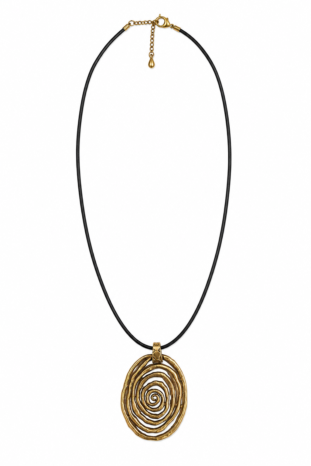 A Golden Metal Coiled Band Pendant On A Long Dark Brown Braided Leather Band Necklace. - Image 2