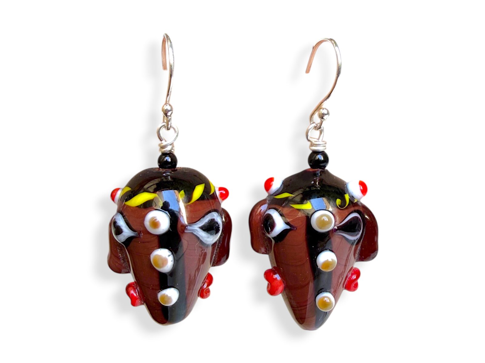 A Pair Of Javanese Two Faces Multicoloured Glass Bead Earrings. Indonesia. - Image 2