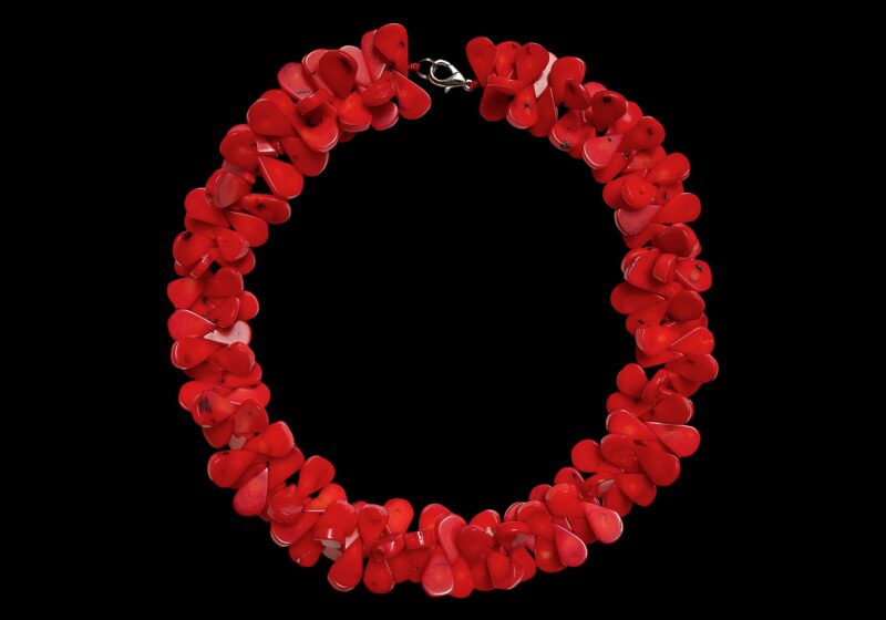 A Red Dyed Sea Bamboo Coral Flat Teardrops Necklace