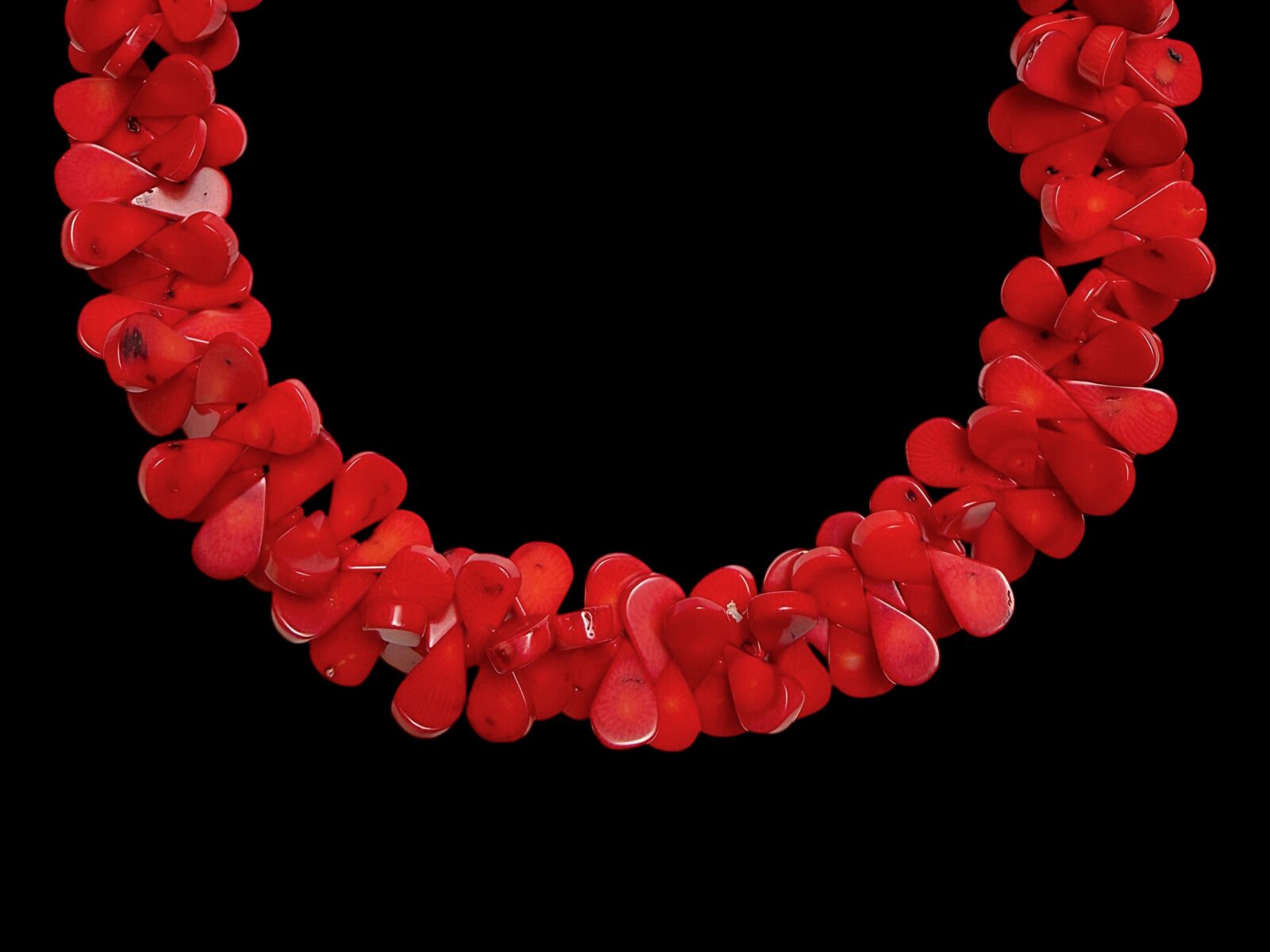 A Red Dyed Sea Bamboo Coral Flat Teardrops Necklace - Image 2