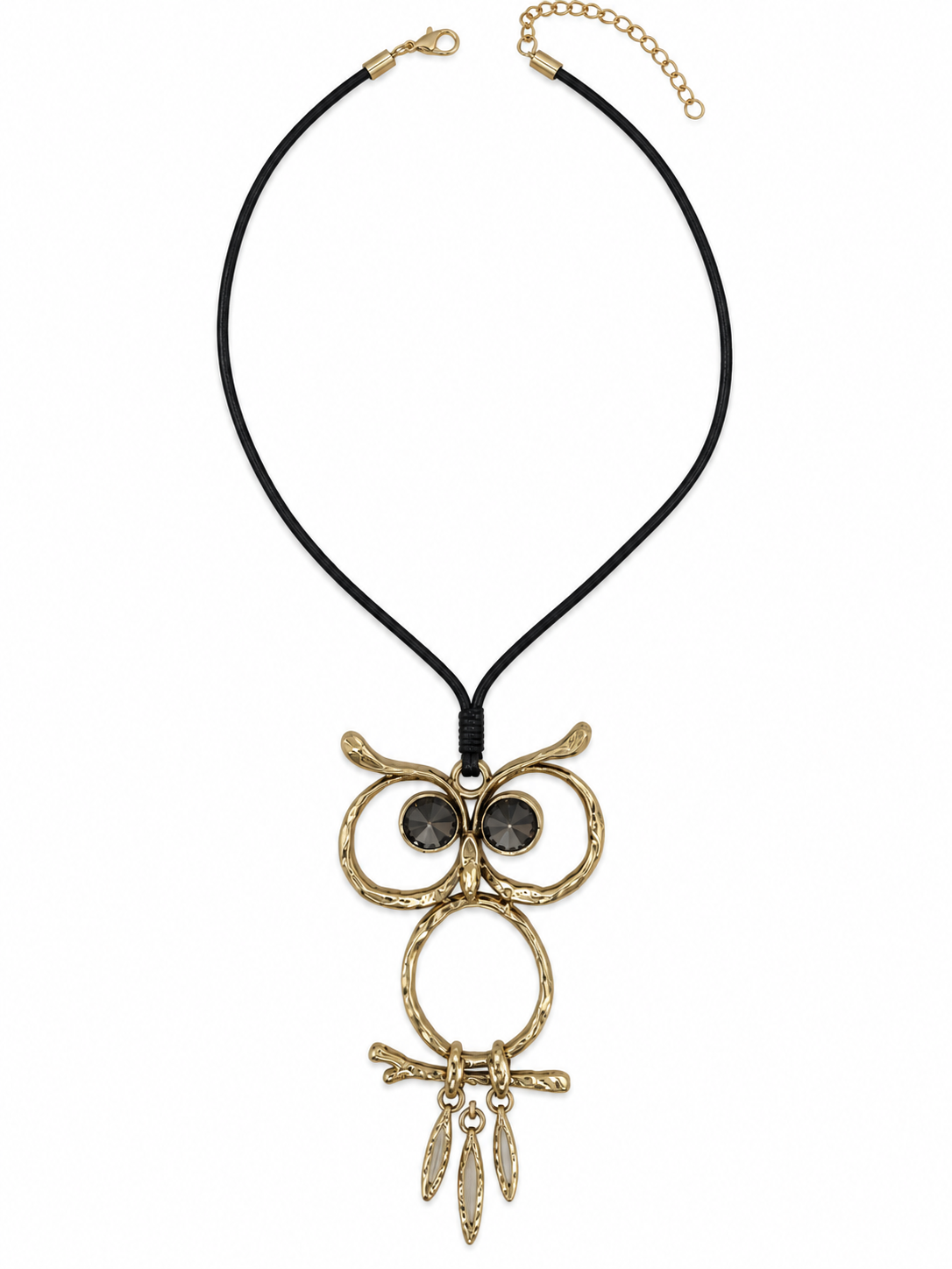 A Golden Metal Pendant Of An Owl With Black Faceted Glass Eyes. - Image 2