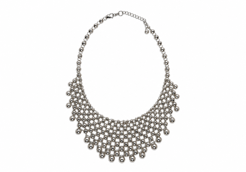 A Silvered Metal Necklace Of Mixed Sized Round Silvered Metal Beads.